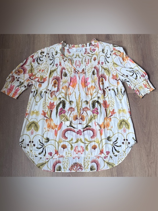Rose & Olive Tops - Rose + Olive Boho Botanical Smocked‎ Blouse Cream Floral Peasant Top Sz Small